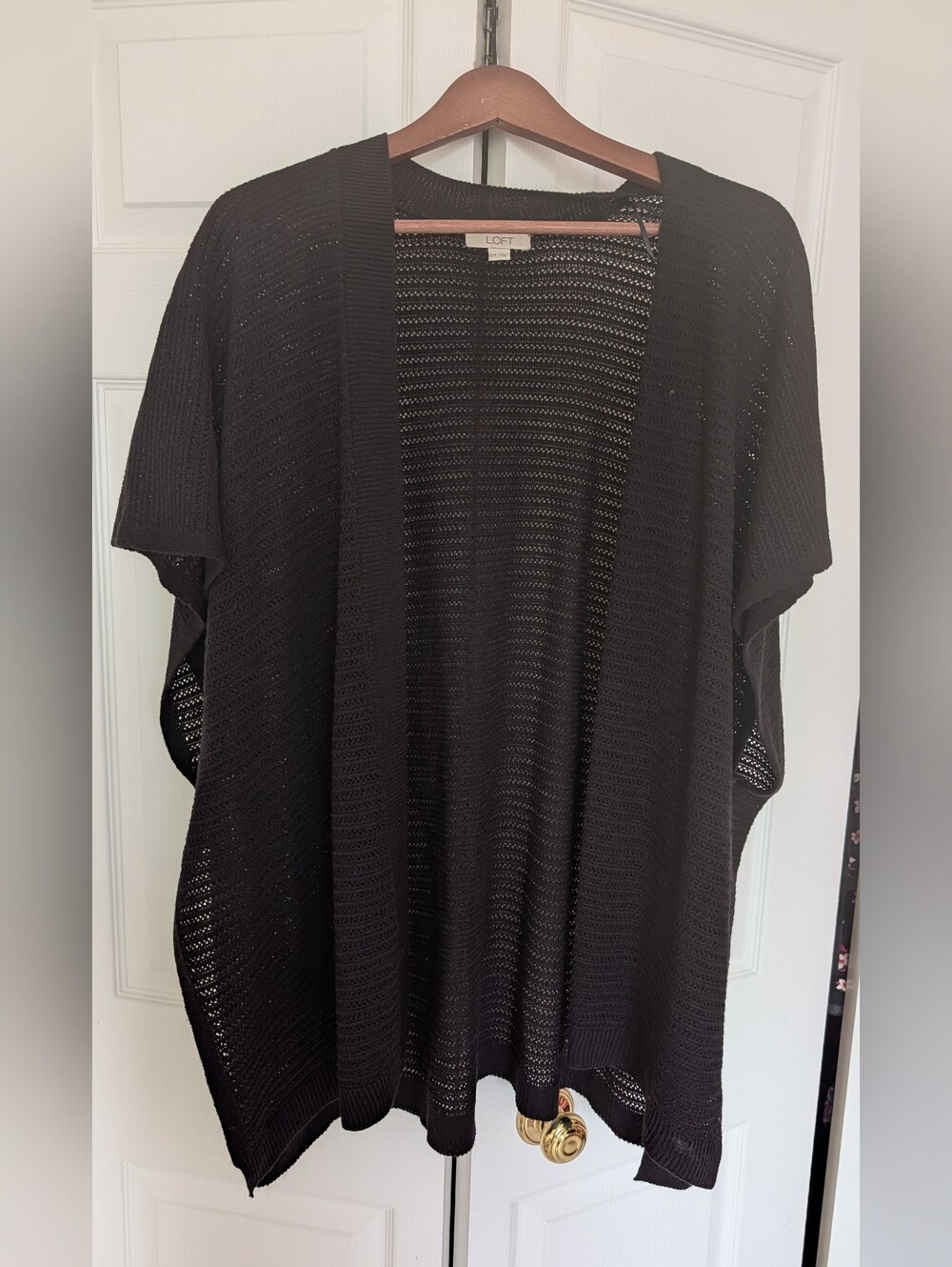 LOFT Black Open-Weave Short Sleeve Cardigan